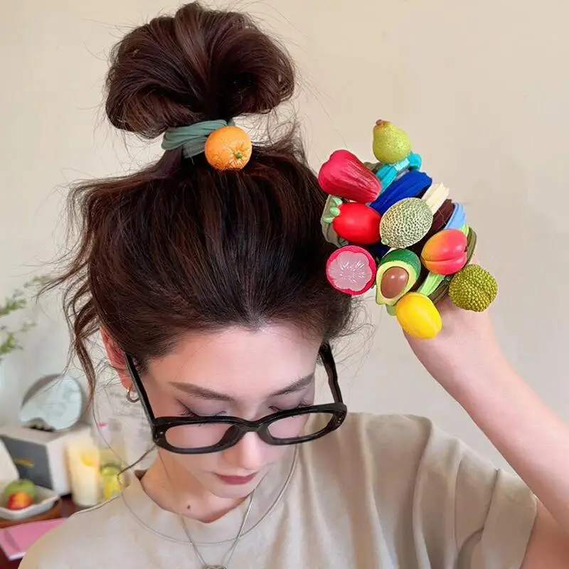 

Cute Colorful Fruit High-elasticity Hair Band Sweet Strawberry Peach Wide-edge Hair Rope Girls Fashion Hair Accessory for Women