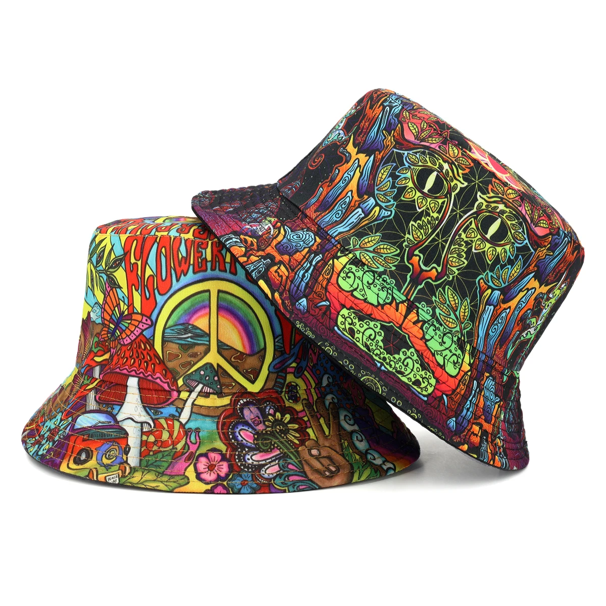 Mushroom Print Panama Women Men Summer Outdoor Sun Production Fisherman Hats Unisex Sunscreen Beach Fishing Reversible Hiphop