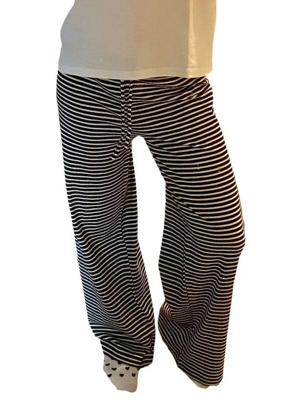 Pantalon décontracté à rayures taille basse, jambes larges, coupe droite, taille basse, Long, mélange de Polyester et de Spandex
