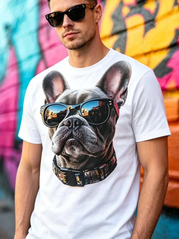 Men's 3D Bulldog Print T-Shirt Trend Cool Man Streetwear Daily Casual Short Sleeve Hip-hop Y2k Clothes Tops
