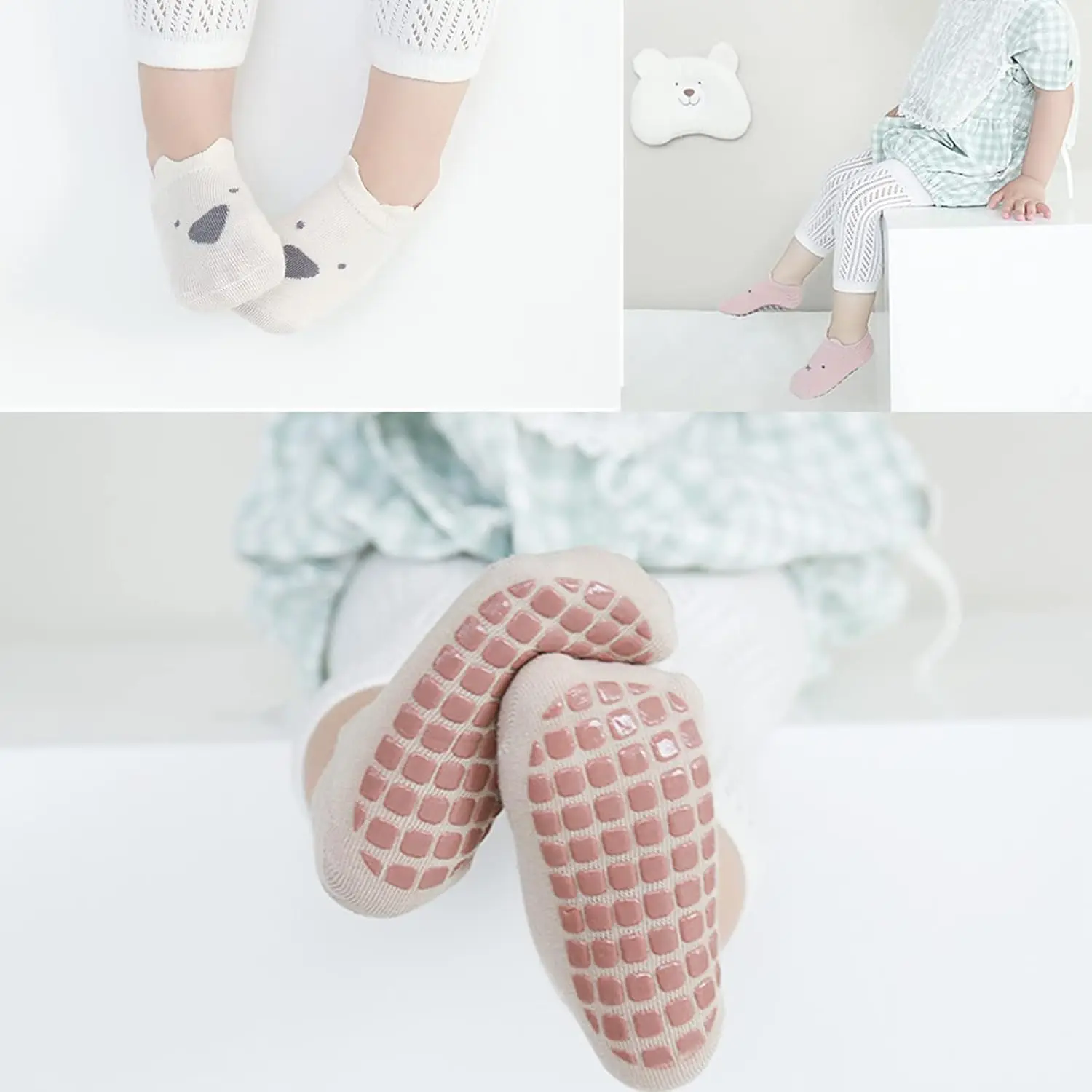5/3 Pairs Baby Anti-Slip Ankle Socks Cute Cartoon Grips Socks for Infants Toddler Boys Girls Socks