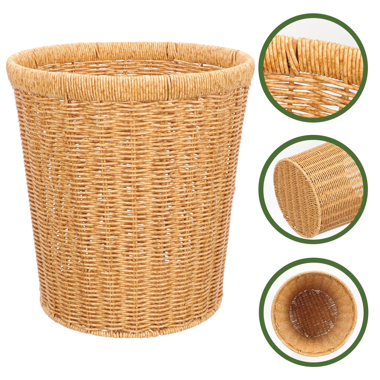 Laundry Hamper with Lid Rattan Trash Can Storage Basket Living Room Decorate Home Light Brown Woven Office