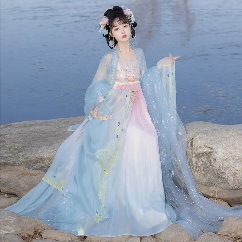 النمط الصيني Hanfu الوردي تأثيري ازياء اللباس للمرأة مرحلة ارتداء فستان رقص Hanfu التخرج حفلة موسيقية هدية عيد ميلاد رسمية