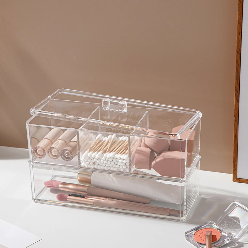 Transparent Cosmetics Storage Box Makeup Organizer Desktop Acrylic Cotton Swab Removal Cotton Pad Dust-Proof Storage Container