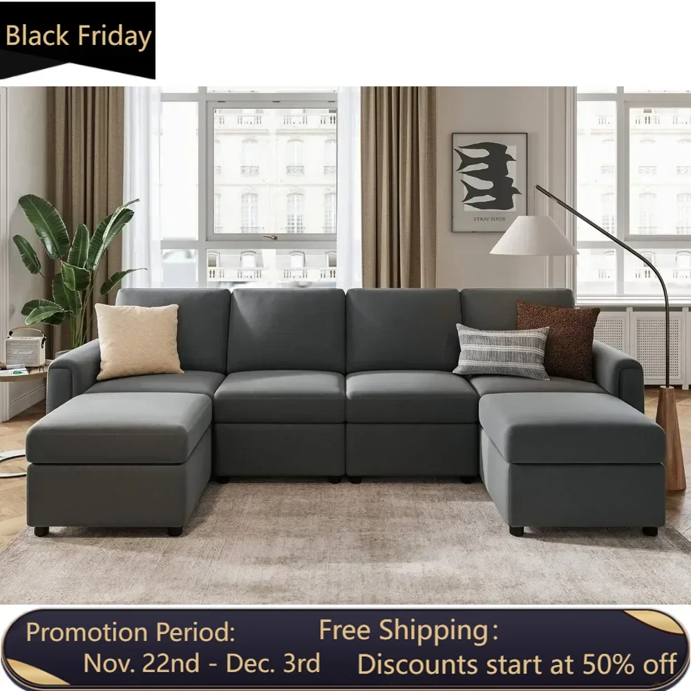 Modular combination sofa, convertible U-shaped sofa with storage space, memory foam, modular combination sofa with footstool