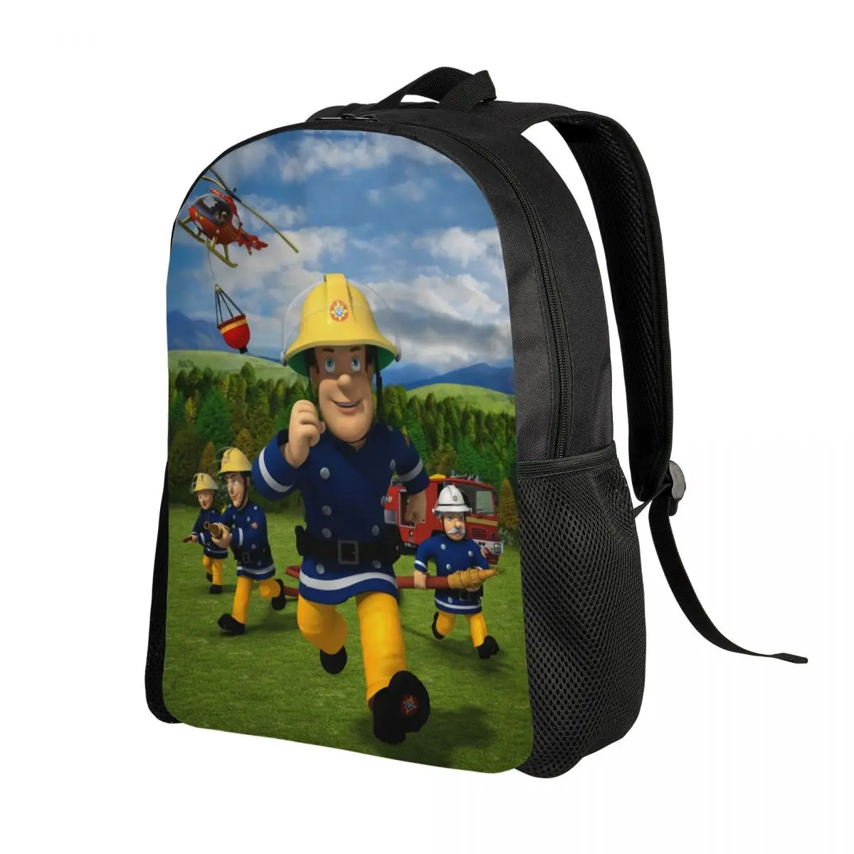 Custom Fireman Sam Backpack Men Women Fashion Bookbag for College School Cartoon Firefighter TV Show Bags