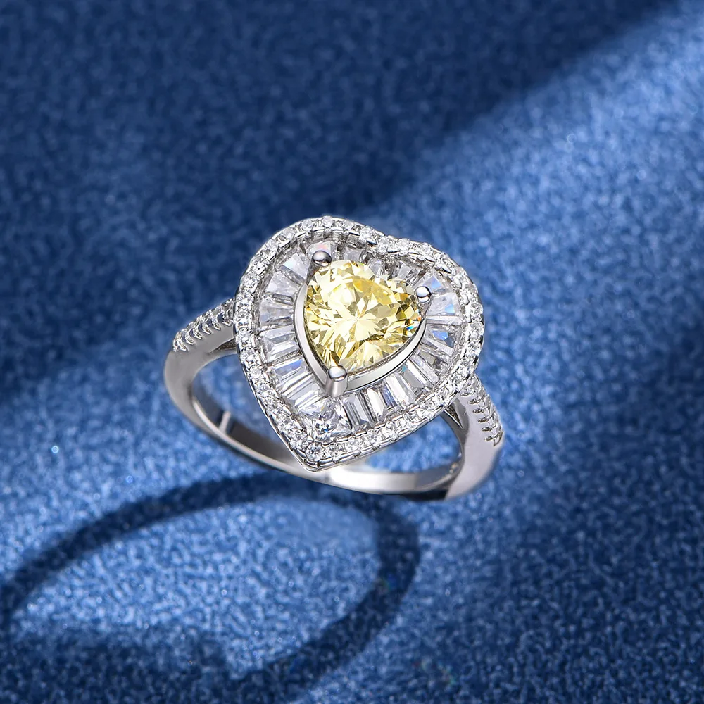 Real S925 Silver Heart Rings Women\'s 7mm High Carbon Diamond Ring Female 5A Zircon Original Design Luxury Jewelry Girl Gift