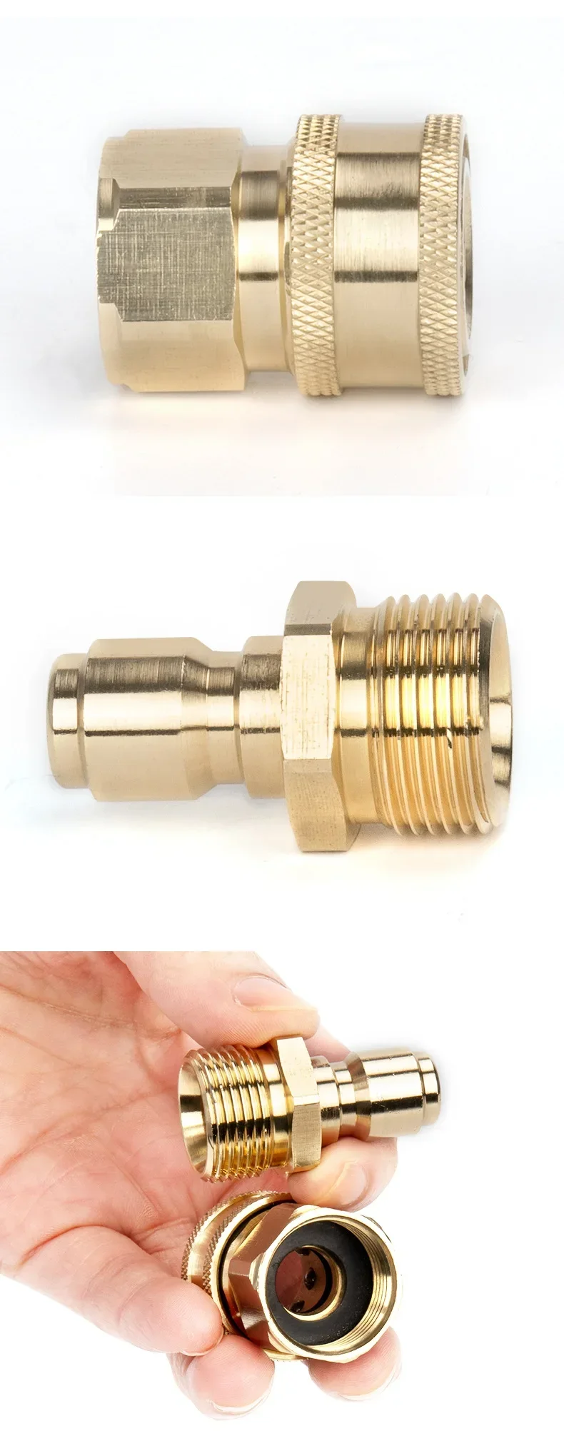 M22 Messing-Schnellanschluss-Adapter-Set, 14/15 mm Hochdruckreiniger-Schlauchanschluss für Autowaschmaschine und Pistolenrohre – Detail 8