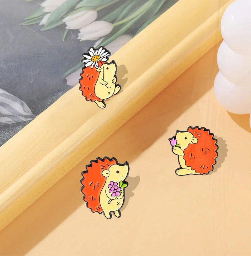 Lapel Badge Bag Cartoon Animal Jewelry Gift for Kids Friends Hedgehog Musician Audience Enamel Brooch Custom Music Pin