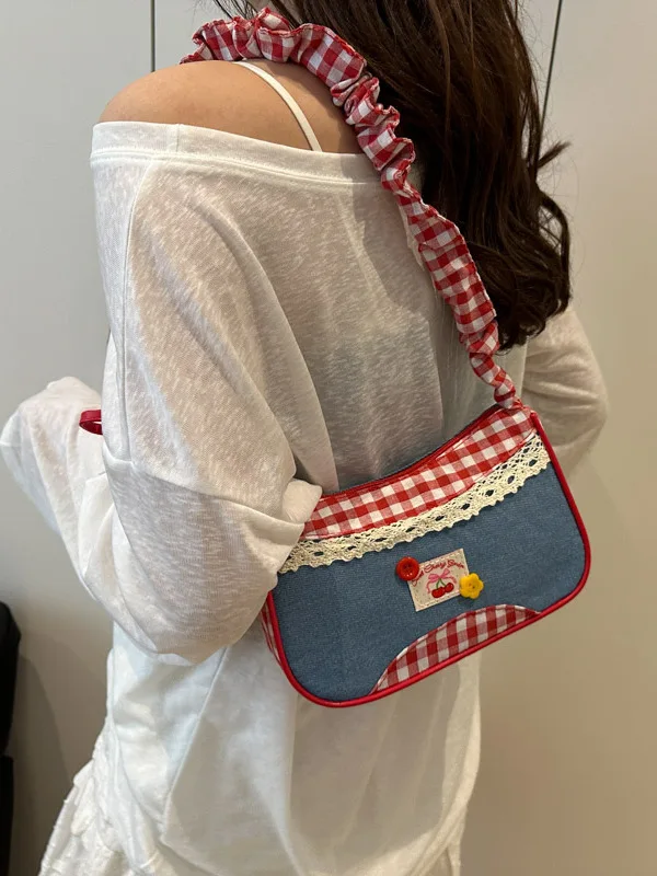 Trendy College Style Women's Handbag Summer 2025  Cute Shoulder Crossbody Bag Soft Canvas Square Bag Pure Color
