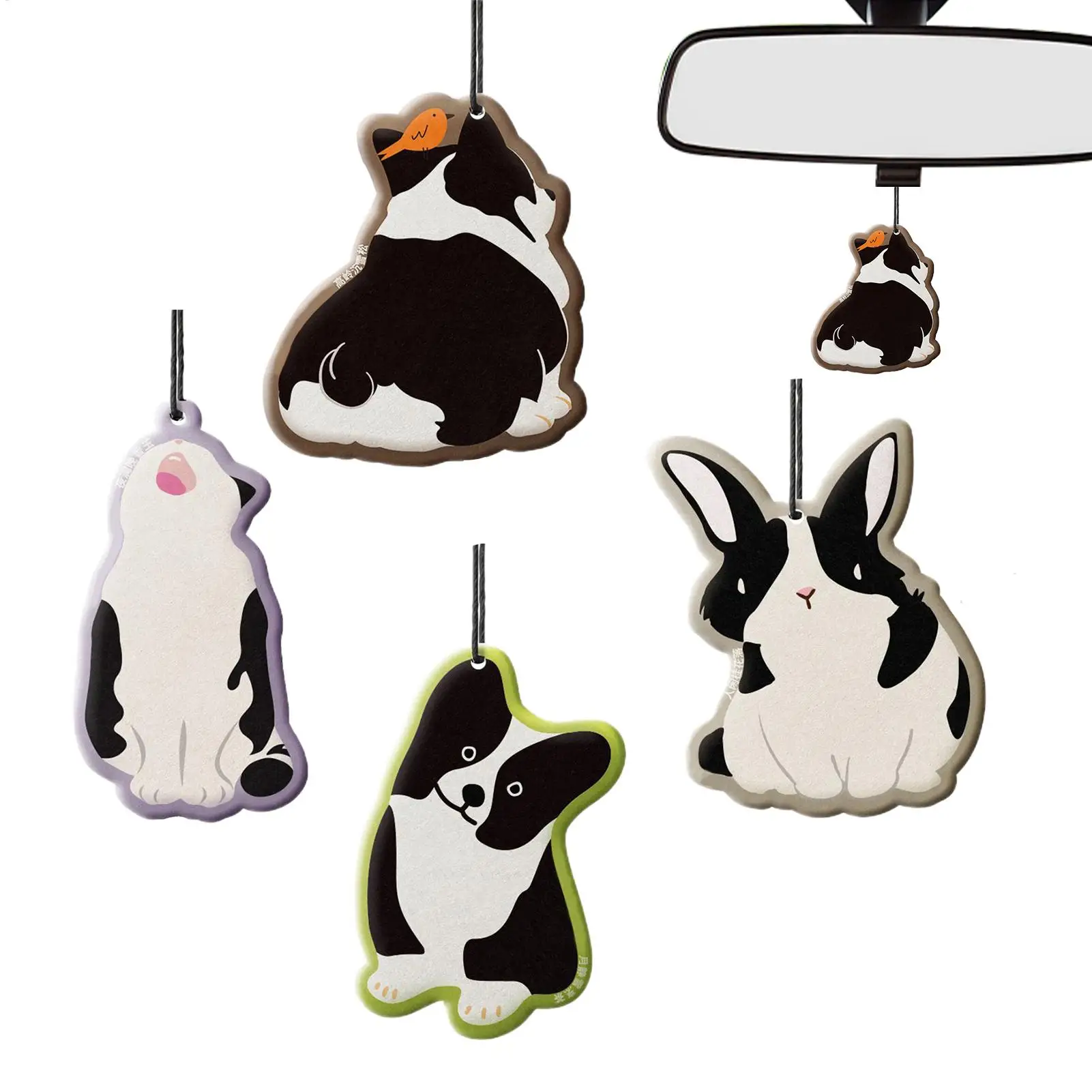 4pcs Car Aromatherapy Pendant Set Interesting Animal Car Aromatherapy Pendant Car Rearview Mirror Pendant Long-lasting fragrance
