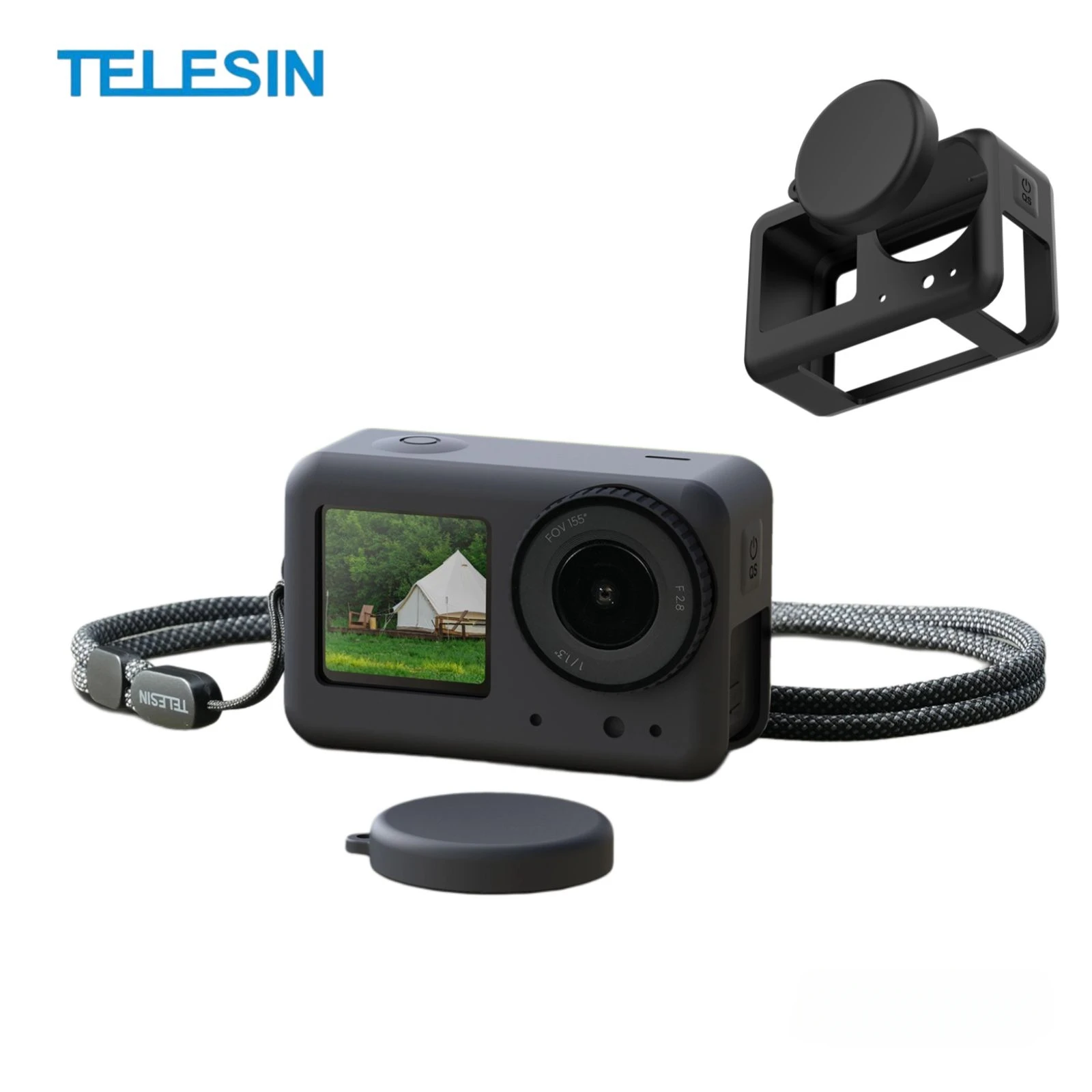 

TELESIN Silicone Protective Case Set for DJI OSMO Action 4 3 Accessories Safety Protective Case with Lens Cover and Hand Strap