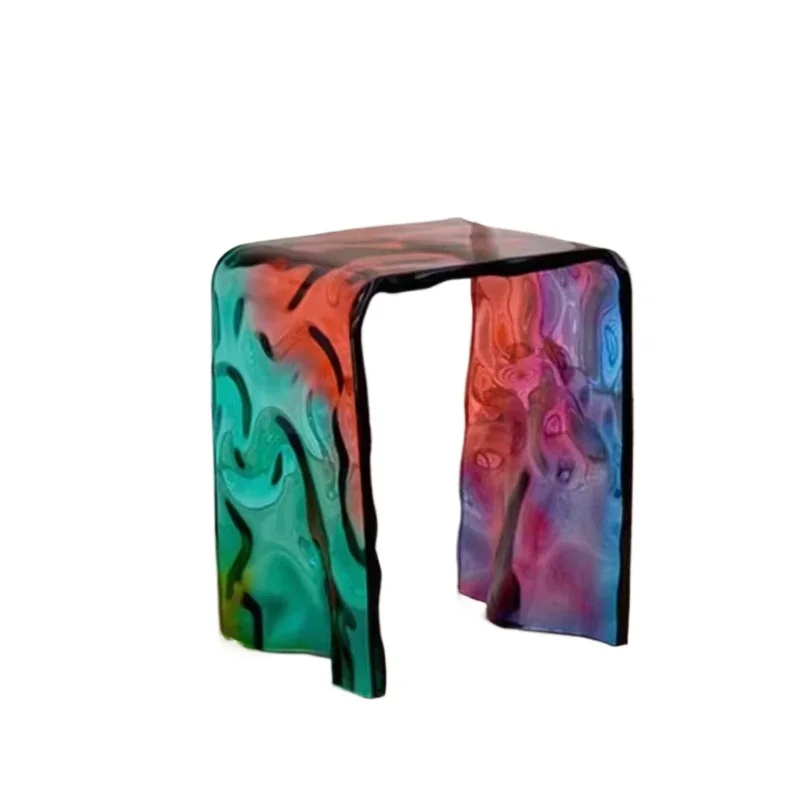 Rainbow acrylic side table Bedroom furniture Plastic stool Fancy laser transparent