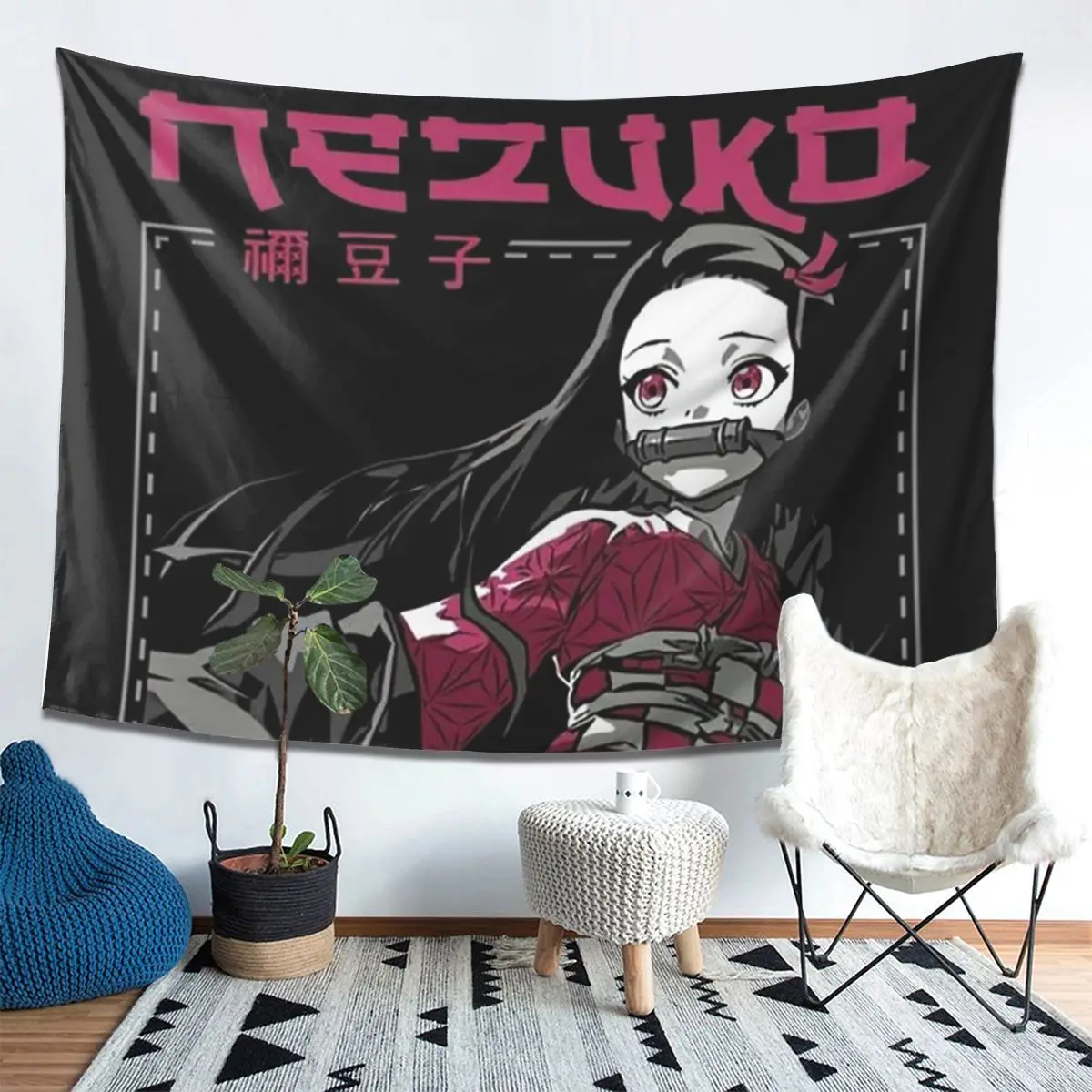 Nezuko Kimono Demon Slayer Kimetsu No Yaiba Anime Tapestry Wall Hanging Aesthetic Home Decor Tapestries for Dorm Room
