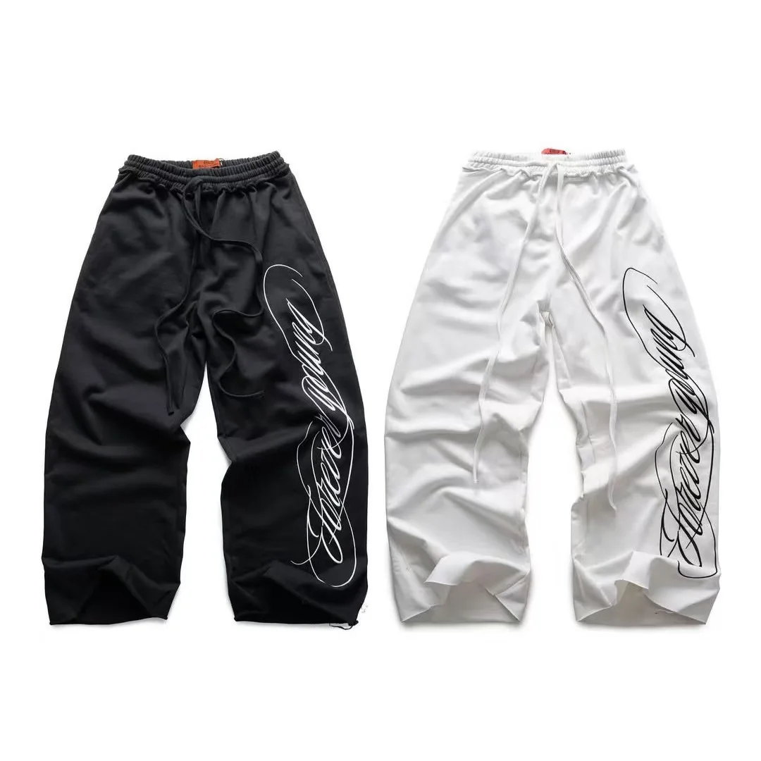 Pantaloni casual larghi a gamba larga larghi per uomo e donna di moda americana ricamata con lettera hip-hop nera