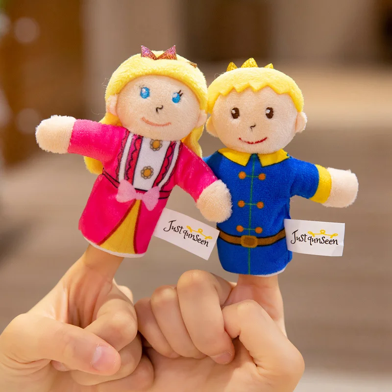 Hand Finger Fairy Tale Plush Puppets Cartoon Prince Princess King Queen Elf Witch Interactive Tell Story Small Plushie Gift
