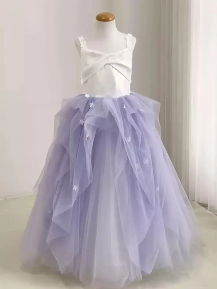

Girl's sleeveless three-dimensional flower-shaped communion dress, flower girl outfit, concert outfit, formal dress/Customized