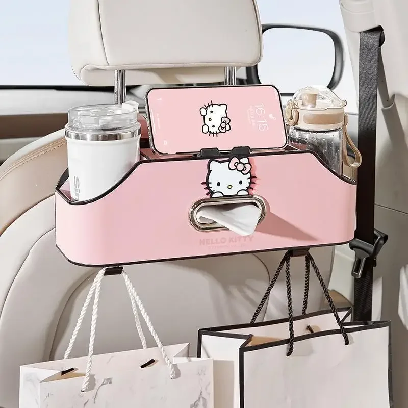 

Sanrio Hello Kitty Car Seat Back Rack Bicycle Storage Box Multi-Functional Tissue Box Water Cup Holder Cartoon Car Accessories