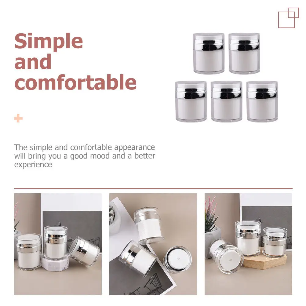 

Набор из 5 безвоздушных флаконов-помп: компактные герметичные пустые емкости для крема, кондиционера, сыворотки, средств для ухода за лицом (для многоразового использования)