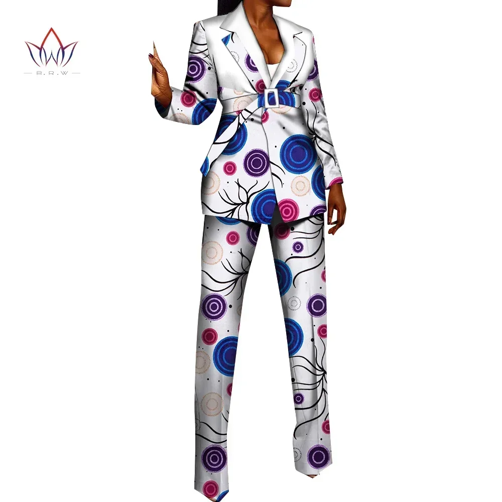 Riche African Print Blazer and Pants Sets for Women Dashiki Full Sleeve Ruffles Blazers Suit Sets Office Lady Outfits WY9804