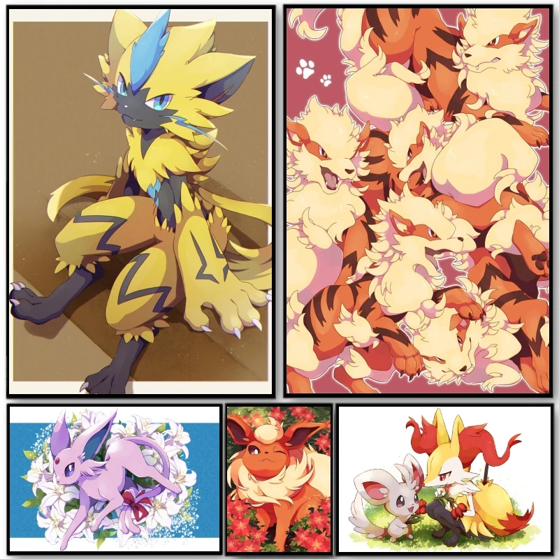 

Pokemon Zeraora Espeon Anime Poster with A Unique Design High Quality Canvas Classic Spray Printing Home Decoration Gifts