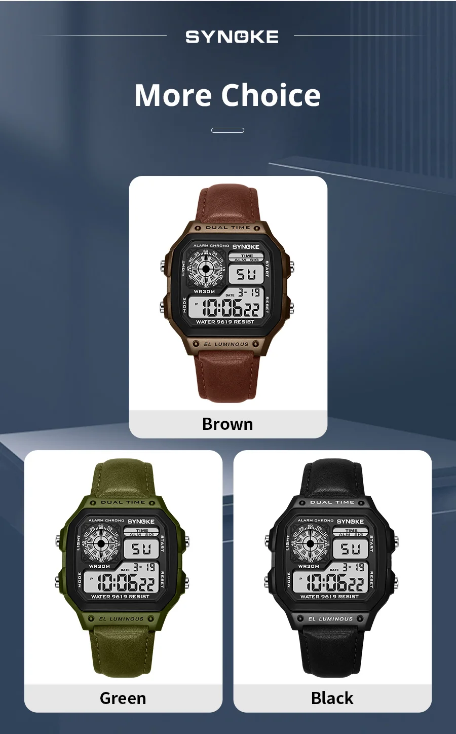 SYNOKE Gürtel Uhr Männer Outdoor Sport Multifunktionale Wasserdichte Leucht LED Digital Uhr PU Leder Für Männer Retro Mode – Detail 13
