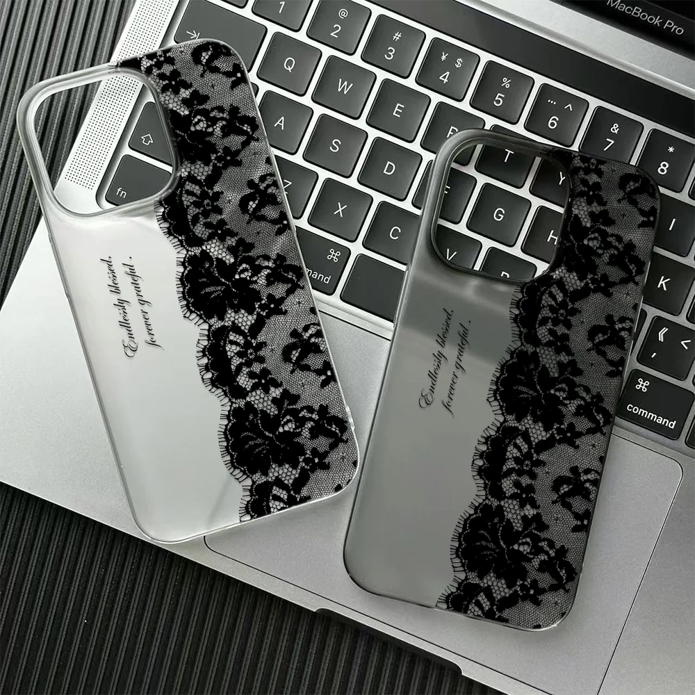 Letter Black Lace Phone Case For IPhone 17 16 15 14 13 12 11 Pro Max 13 12 17 Air 16 Plus Shockproof Soft Clear Cases Coque
