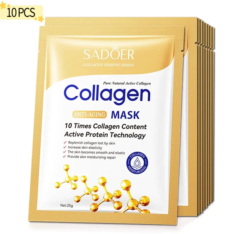 

10pcs Moisturizing Collagen Facial Mask Sheet Hydration Skin Care Anti-Aging Sheet Masks Brighten Firm Anti-wrinkle Face Mask