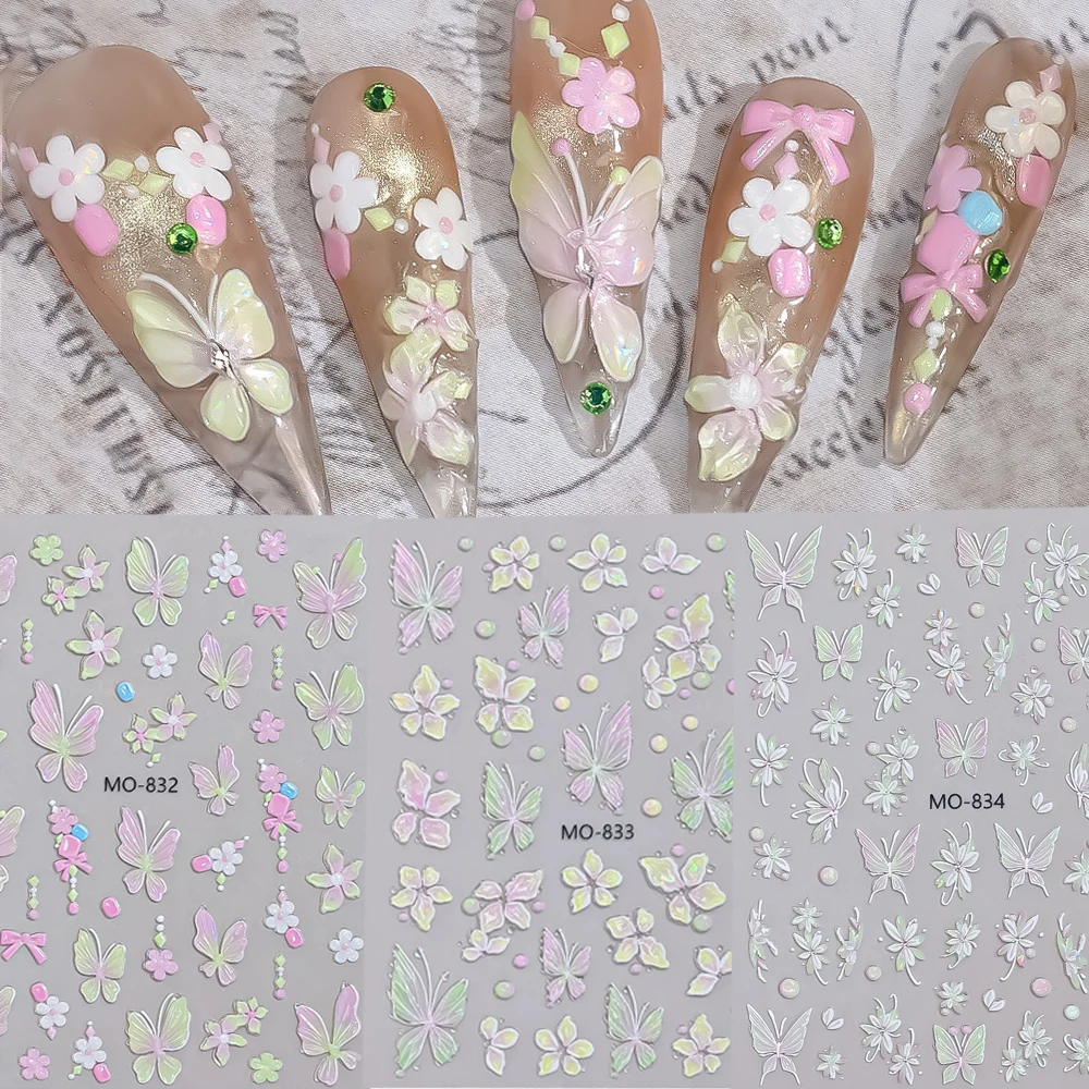 3 Pcs Spring Summer 3D Flowers Nail Art Stickers Colorful Wreath Self-Adhesive Sliders Nail Decals DIY Decoration For Manicure