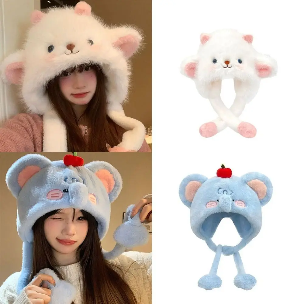 귀여운 털이 많은 귀 보호 모자 두꺼운 만화 양 모양 따뜻한 헤드기어 방풍 몽골리안 모자 여성 패션