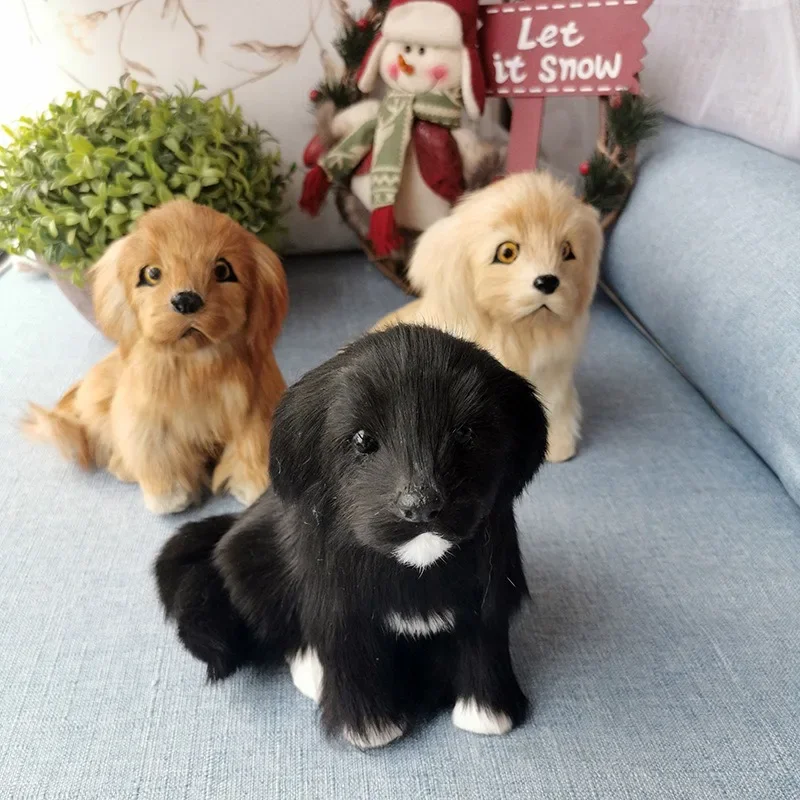 Simulated Cute Small Black Dog Home Car Desktop Photography Props Decor Toy Gift Stuffed Animal Doll Kids Shop Decoration gifts