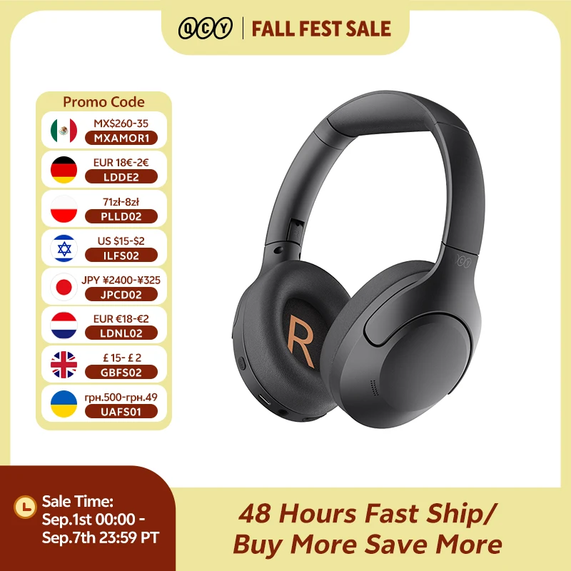 Image of QCY H3 Lite ANC Drahtlose Kopfhörer Bluetooth 5.3 Active Noise Cancelling Over Ear Headset 40mm Treiber HiFi Sound Kopfhörer