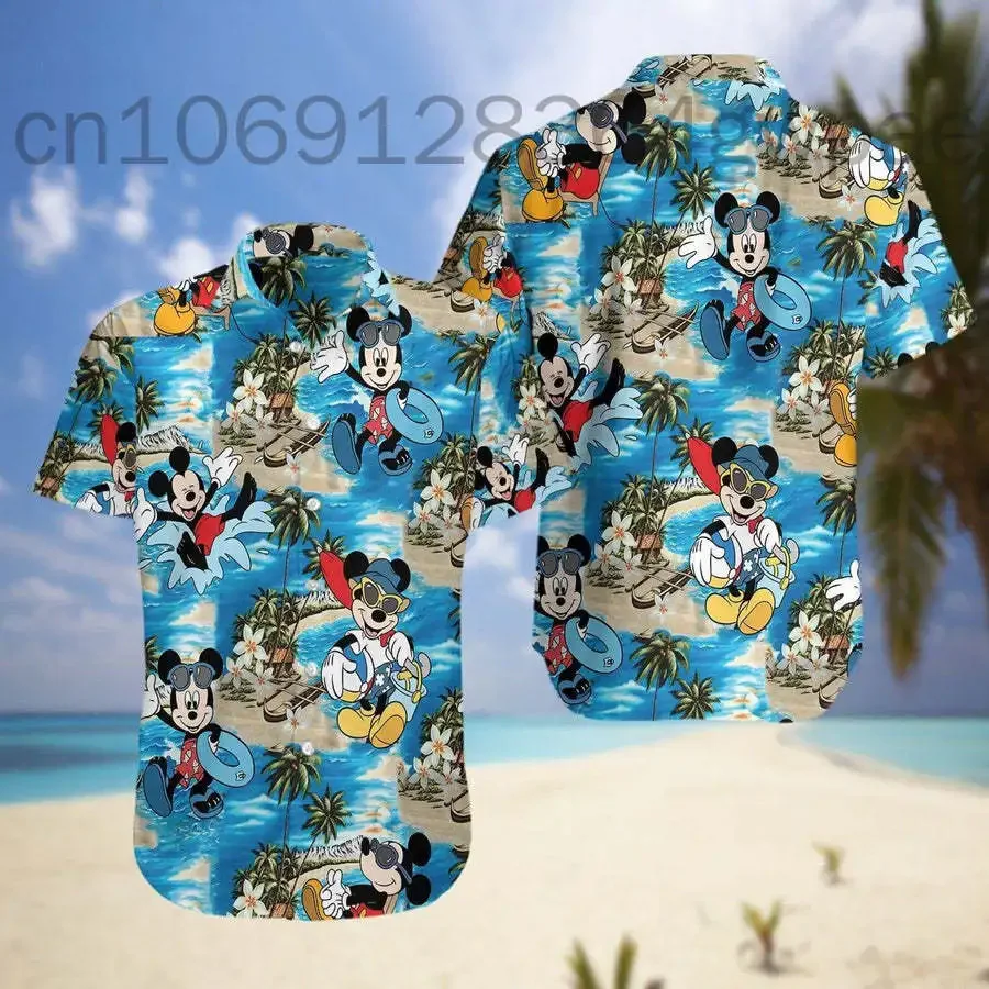 Mickey Mouse And Minnie Mouse Hawaiian Shirts Men\'s Women\'s Casual Short Sleeve Beach Shirts Disney Hawaiian Shirts Party Tops