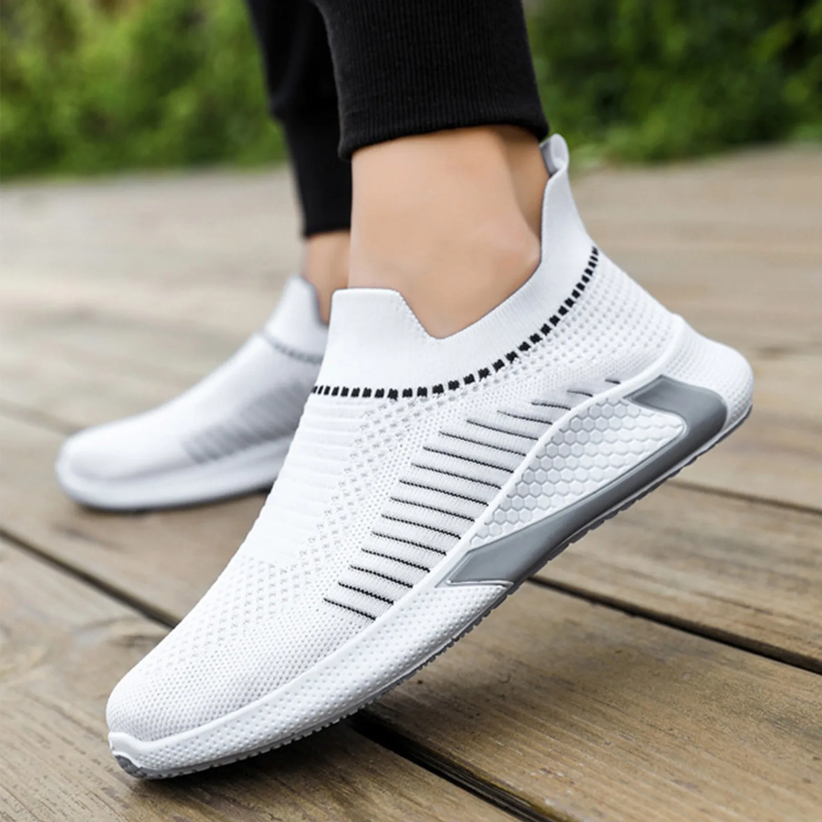 Fashion casual sneakers Fashion Spring And Summer Men Sports Shoes Flat Bottom Lightweight Fly Woven Mesh Breathable Slip On