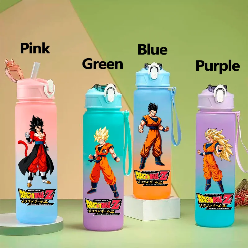 Botella de Agua Deportiva de 750 ml con Diseño de Dragon Ball, Son Goku y Son Gohan, con Pajita Degradada, Gran Capacidad, Portátil para Exteriores