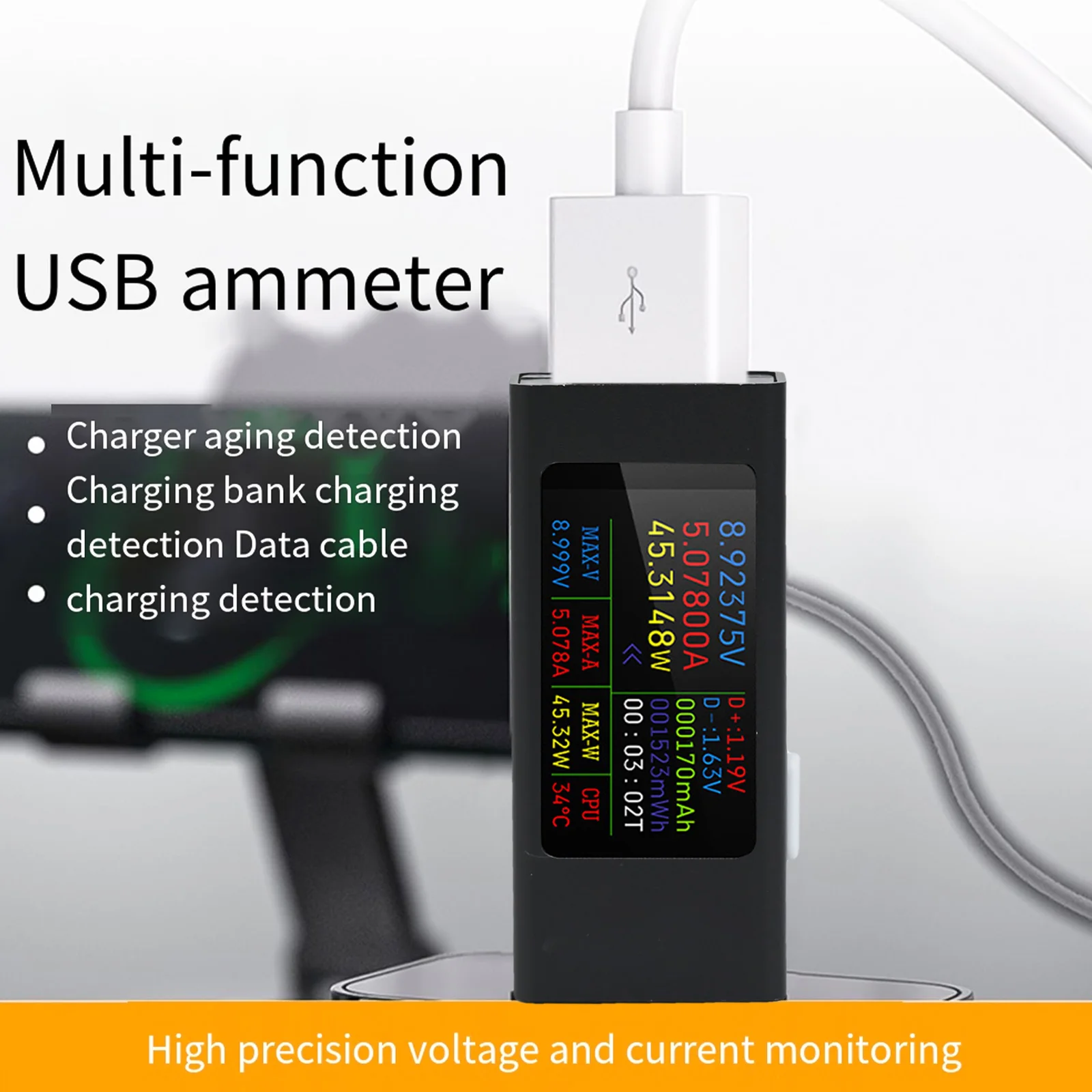 for Power Testing USB Tester 6.5a Current Testing Device Battery Monitor Mobile Charging Real-time Power Detection 16-bit for