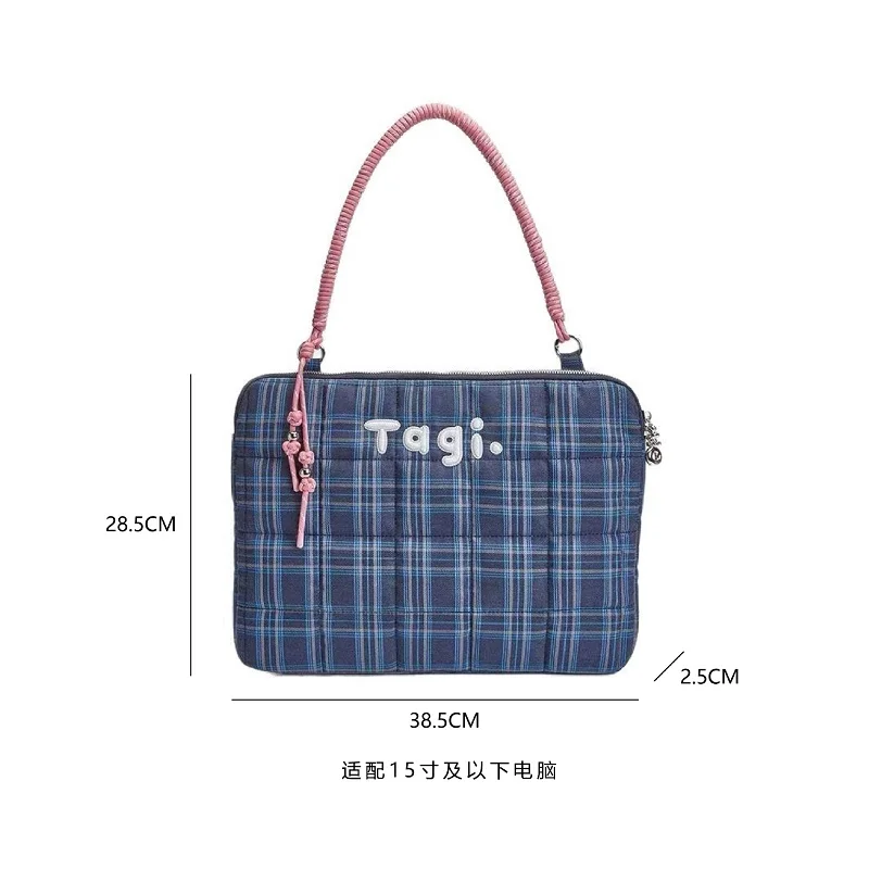 2025 New Large Capacity Women's 14 inch Commuter High Beauty Checkered Handbag Single Shoulder Laptop Bag