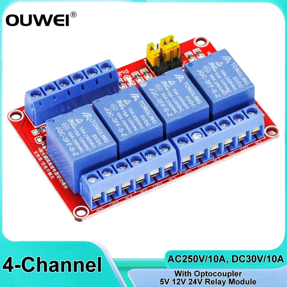 4 Channel Relay Module Board 5V 12V 24V Relay Module Shield with Optocoupler Support High and Low Level Trigger for Arduino