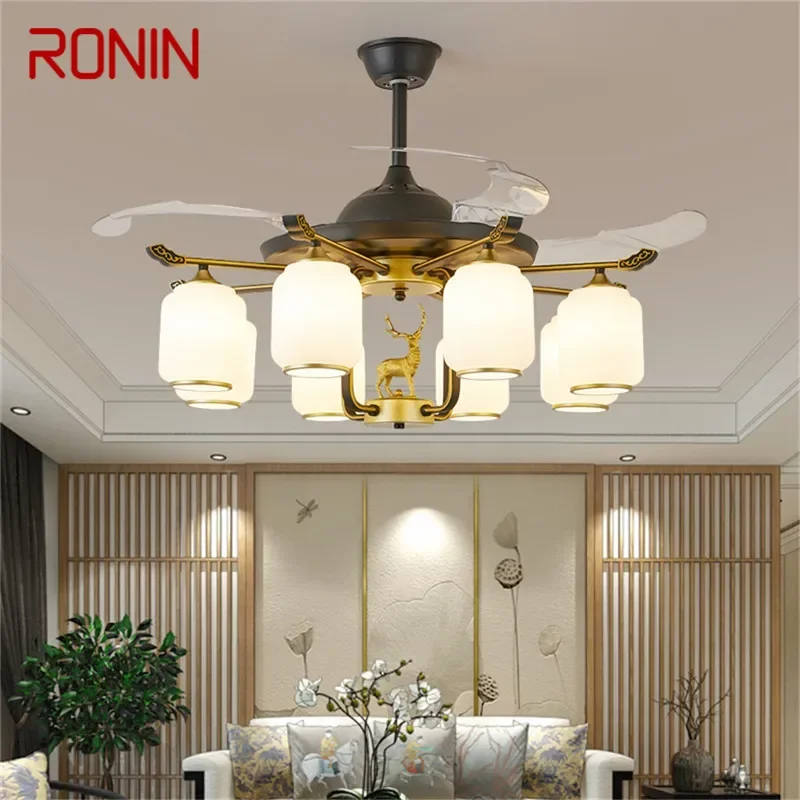 

RONIN Modern Stealth Fan Light Luxury Living Room Restaurant Bedroom Ceiling Fan Light Remote LED Electric Fan Light