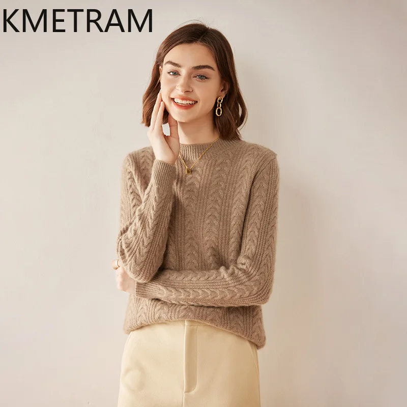 KMETRAM 100% Real Cashmere Sweater Women Korean Style Long Sleeve Top Autumn Winter Womens Clothing Warm Slim Pullovers свитер