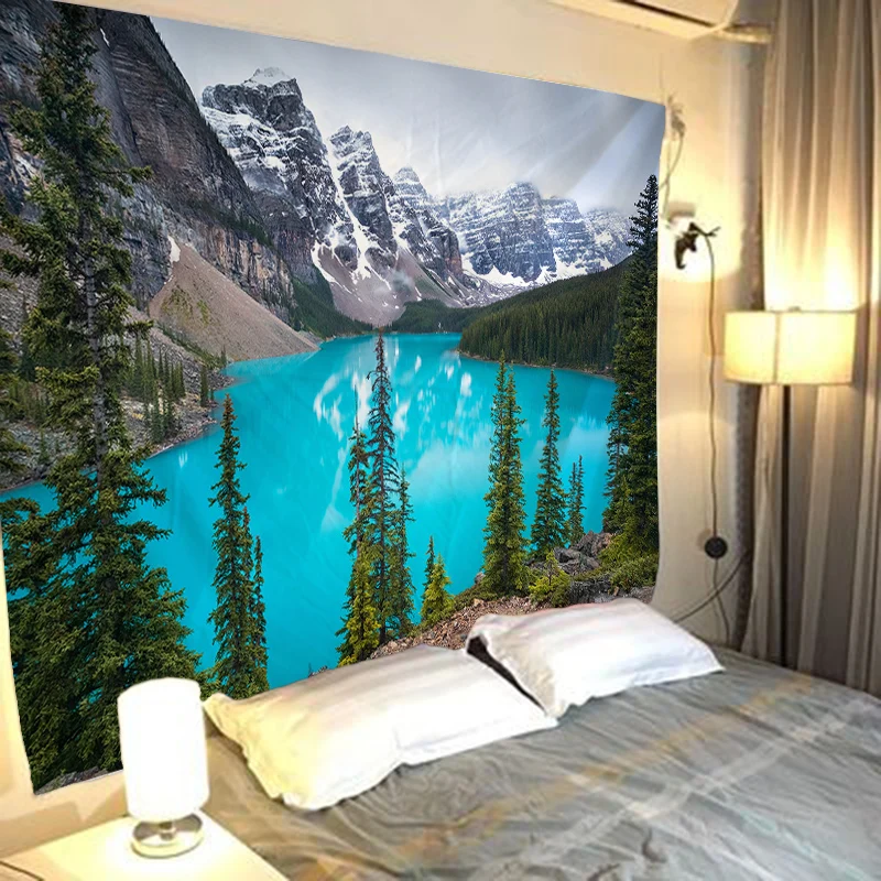 

Natural Scenery Forest Lake Wall Tapestry Art Decorative Blanket Curtain Hanging Home Bedroom Living Room Decoration