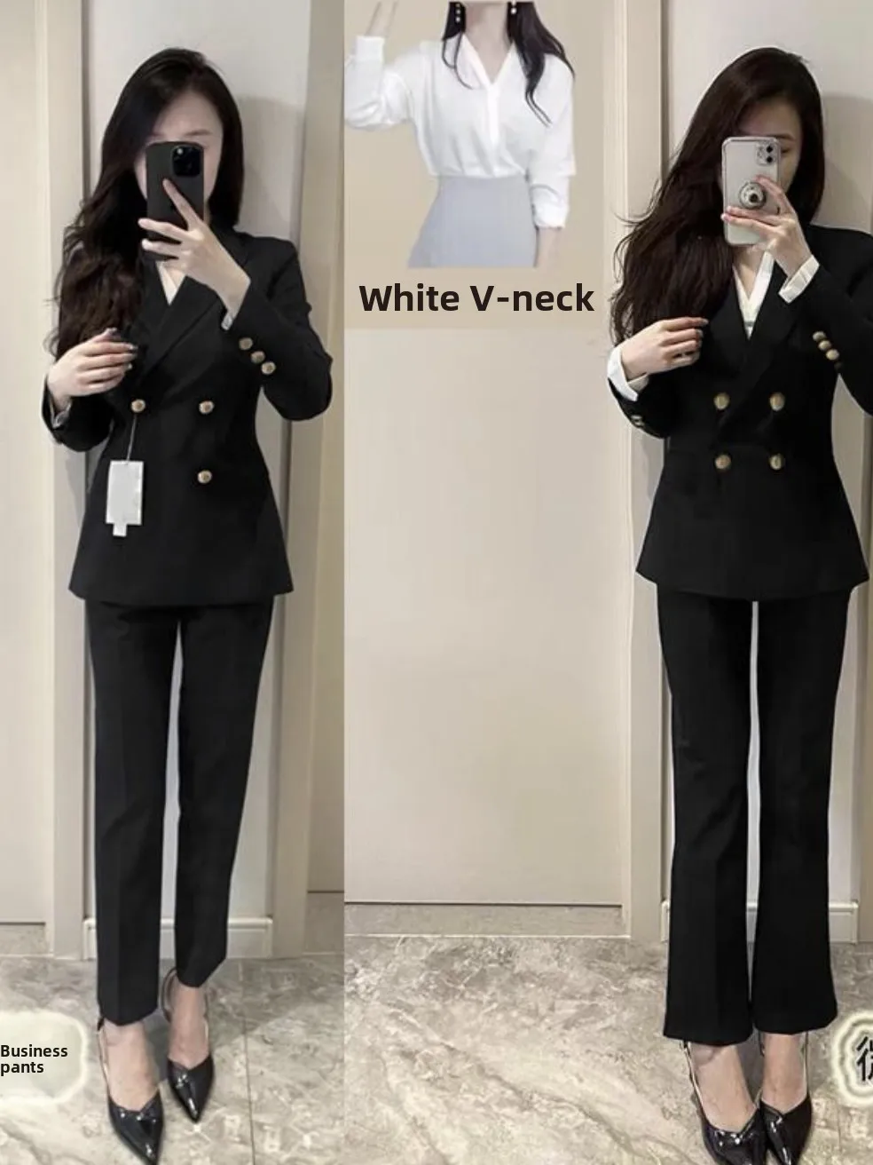 Loose Black Suit Jacket Women's Spring Autumn Interview Workwear Double Breasted Long Sleeve Formal Outfit Polyester Fiber