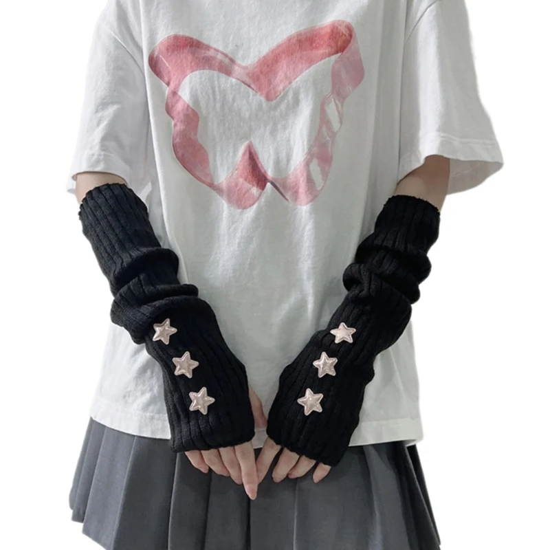 

Arm Gloves for Women 2000s Japanese Dancing Arm Sleeves Anime Costume Fingerless Arm Gloves for Nightclub Dress Up Mittens