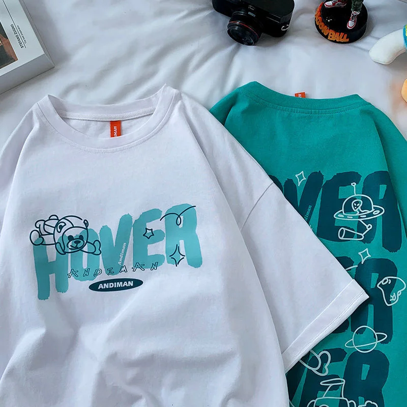 Tops con estampado de oso para mujer, camiseta Harajuku de gran tamaño, camiseta Kawaii para mujer, ropa informal holgada de manga corta, ropa de calle 2022