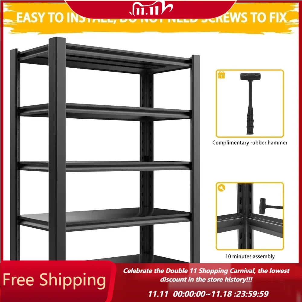 3000LBS Garage Shelving Heavy Duty 48″W Metal Shelving for Garage,72″H Standing Shelf Units ，5 Adjustable Levels Garage Shelving