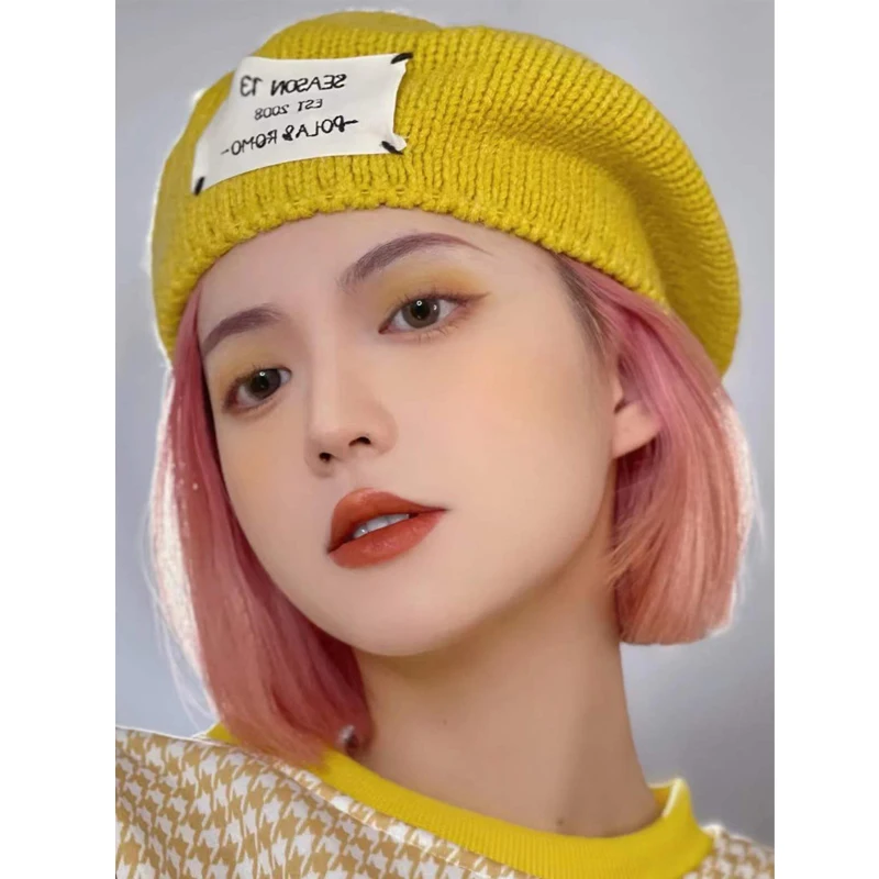 Y2K Painter Hat Candy Color Versatile Warm Winter Female Artist Knitted Painter Caps Knitted Daily Wear Cap Mujer