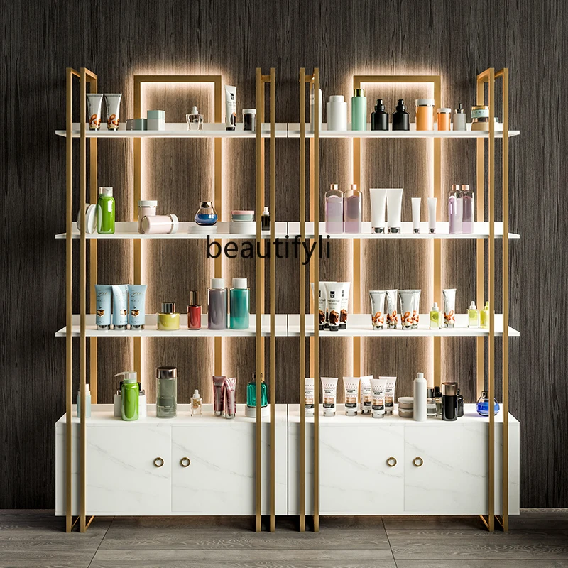 

Light Luxury Cosmetics Shelf Shelf Display Cabinet Beauty Salon Storage Showcase with Light