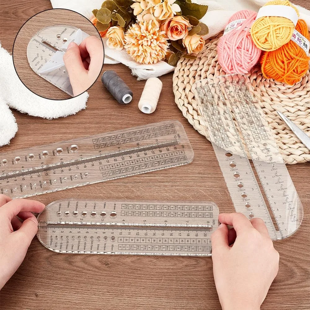 3Pcs Sock Ruler Clear Acrylic Crochet Ruler 8/10/12 Inch Needle Ruler Needle Gauge Measure Tools Knitting Ruler Sock Blocker