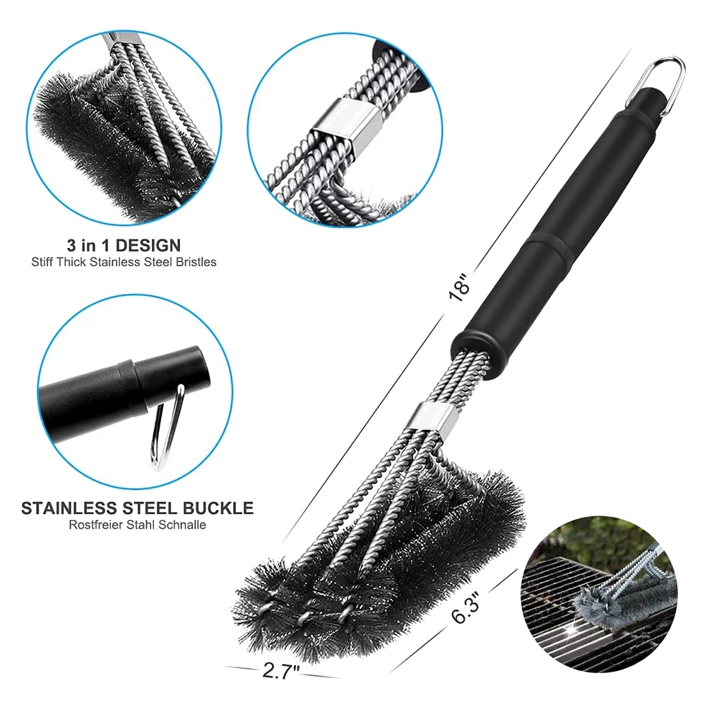 Grill Brush, 18 Inch Long Grill Brush Cleaning Brush, Grill Grate Brush with Long 3-Compartment Brush Head for Gas Grill