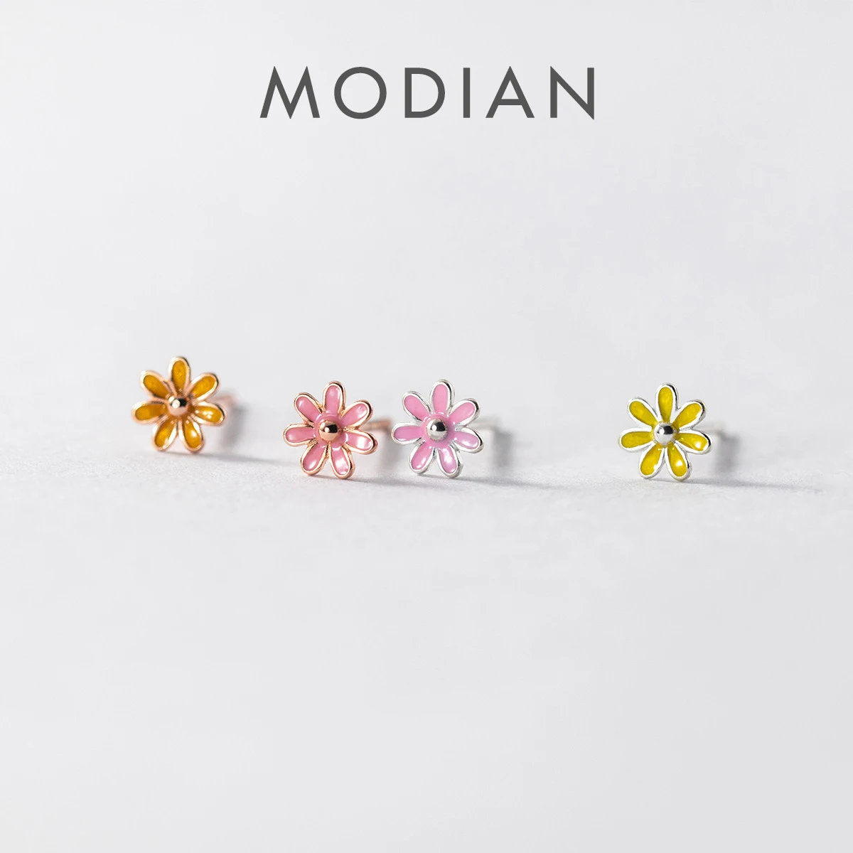 Modian 925 Sterling Silver proste małe wielokolorowe kwiaty stadniny kolczyki dla kobiet dziewczyn śliczne modne ładne biżuteria Party prezent
